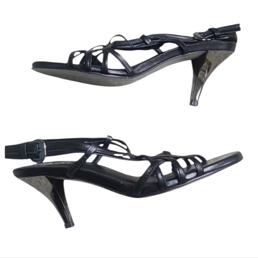 Talbots Black Strappy Pewter Heel Sandals